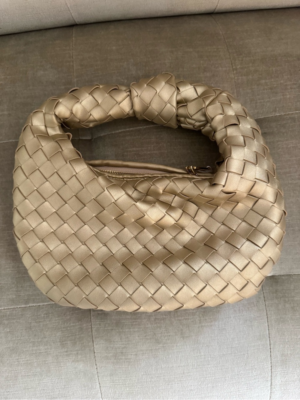 Woven Hobo Shoulder Bag in Champagne Gold